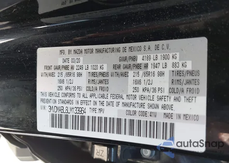 2020 Mazda Cx-30 z USA, uszkodzony, nr VIN 3MVDMABL8LM133964